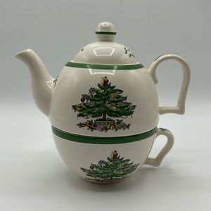 Spode Christmas Tree Cheer Tea For One Teapot & cup 3 Piece Teapot